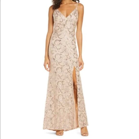 Vince Camuto Blush Lace & Sequin Full Length Dress - Picture 1 of 5